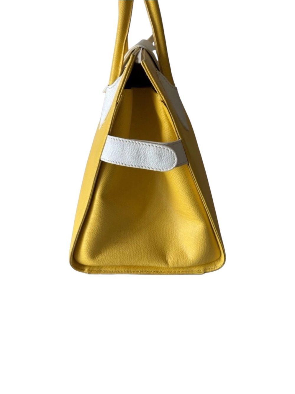 Vintage Bally Mustard Yellow White Leather Structured Satchel Handbag - Picture 6 of 10